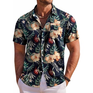 image:imageCOOFANDY Mens Hawaiian Shirt Short Sleeve Floral Button Down Shirts Tropical Holiday Beach ShirtsNavy  Flower 2
