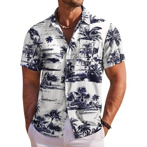 image:imageCOOFANDY Mens Hawaiian Shirt Short Sleeve Floral Button Down Shirts Tropical Holiday Beach ShirtsNavy  Palm Tree