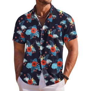 image:imageCOOFANDY Mens Hawaiian Shirt Short Sleeve Floral Button Down Shirts Tropical Holiday Beach ShirtsNavy  Red  Flower