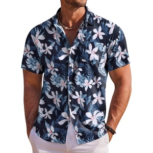 image:imageCOOFANDY Mens Hawaiian Shirt Short Sleeve Floral Button Down Shirts Tropical Holiday Beach ShirtsNavy  White  Flower