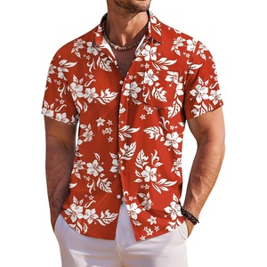 image:imageCOOFANDY Mens Hawaiian Shirt Short Sleeve Floral Button Down Shirts Tropical Holiday Beach ShirtsRed  Flower