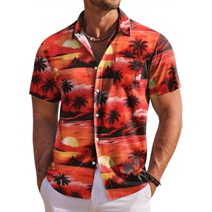 image:imageCOOFANDY Mens Hawaiian Shirt Short Sleeve Floral Button Down Shirts Tropical Holiday Beach ShirtsRed  Sunset  Palm Tree