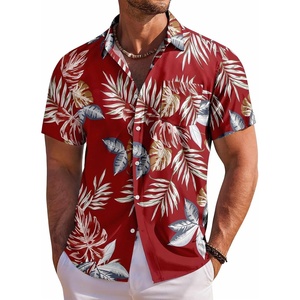 image:imageCOOFANDY Mens Hawaiian Shirt Short Sleeve Floral Button Down Shirts Tropical Holiday Beach ShirtsRed  Tropical Leaf