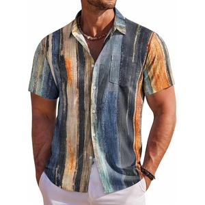 image:imageCOOFANDY Mens Hawaiian Shirt Short Sleeve Floral Button Down Shirts Tropical Holiday Beach ShirtsStriped  Oil Painting