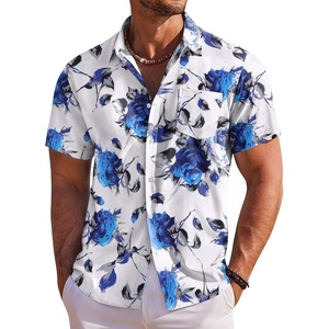 image:imageCOOFANDY Mens Hawaiian Shirt Short Sleeve Floral Button Down Shirts Tropical Holiday Beach ShirtsWhite  Blue Roses