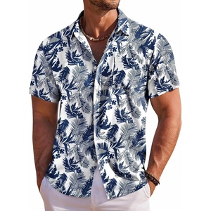 image:imageCOOFANDY Mens Hawaiian Shirt Short Sleeve Floral Button Down Shirts Tropical Holiday Beach ShirtsWhite  Palm Leaf