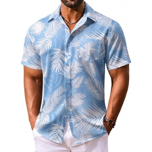 image:imageCOOFANDY Mens Hawaiian Shirt Short Sleeve Summer Button Down Shirts Tropical Vacation Beach Aloha Shirts with PocketBlue  White Leaf