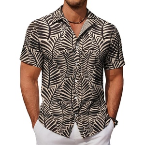 image:imageCOOFANDY Mens Hawaiian Shirts Short Sleeve Button Down Aloha Shirt Casual Beach ClothesBeige Black Leaves