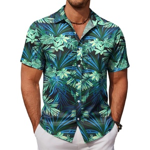 image:imageCOOFANDY Mens Hawaiian Shirts Short Sleeve Button Down Aloha Shirt Casual Beach ClothesBlack Blue  Green Leaf