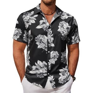 image:imageCOOFANDY Mens Hawaiian Shirts Short Sleeve Button Down Aloha Shirt Casual Beach ClothesBlack White Flower