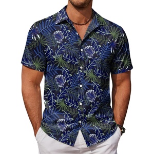 image:imageCOOFANDY Mens Hawaiian Shirts Short Sleeve Button Down Aloha Shirt Casual Beach ClothesBluegreen Fern Leaves