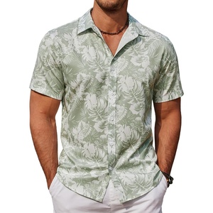image:imageCOOFANDY Mens Hawaiian Shirts Short Sleeve Button Down Aloha Shirt Casual Beach ClothesCeladon Green Palm Leaf