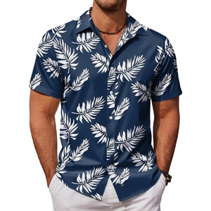 image:imageCOOFANDY Mens Hawaiian Shirts Short Sleeve Button Down Aloha Shirt Casual Beach ClothesDark Blue Palm Leaves