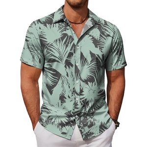 image:imageCOOFANDY Mens Hawaiian Shirts Short Sleeve Button Down Aloha Shirt Casual Beach ClothesDark Gray  Ice Green Leaves