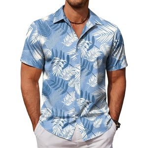 image:imageCOOFANDY Mens Hawaiian Shirts Short Sleeve Button Down Aloha Shirt Casual Beach ClothesLight Blue Palm Leaves