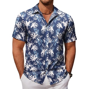 image:imageCOOFANDY Mens Hawaiian Shirts Short Sleeve Button Down Aloha Shirt Casual Beach ClothesNavy Blue White Flower