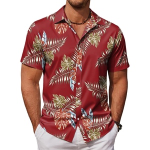 image:imageCOOFANDY Mens Hawaiian Shirts Short Sleeve Button Down Aloha Shirt Casual Beach ClothesRed Fern Leaves