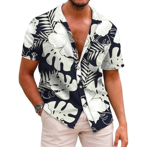image:imageCOOFANDY Mens Hawaiian Shirts Short Sleeve Casual Button Down Tropical Beach ShirtBlack  White Leaf