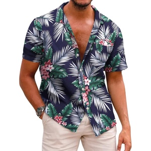 image:imageCOOFANDY Mens Hawaiian Shirts Short Sleeve Casual Button Down Tropical Beach ShirtNavy Blue  Plam Leaf