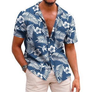 image:imageCOOFANDY Mens Hawaiian Shirts Short Sleeve Casual Button Down Tropical Beach ShirtNavy Blue  White Leaf