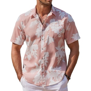 image:imageCOOFANDY Mens Hawaiian Shirts Short Sleeve Casual Button Down Tropical Beach ShirtPink  White Floral