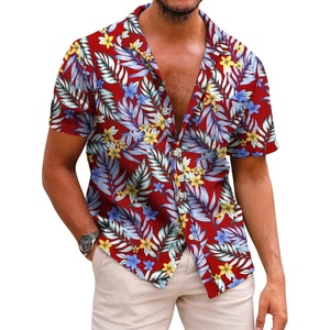 image:imageCOOFANDY Mens Hawaiian Shirts Short Sleeve Casual Button Down Tropical Beach ShirtRed  Blue Leaf