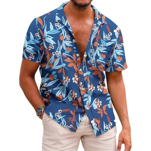 image:imageCOOFANDY Mens Hawaiian Shirts Short Sleeve Casual Button Down Tropical Beach ShirtRoyal Blue  Red Leaf