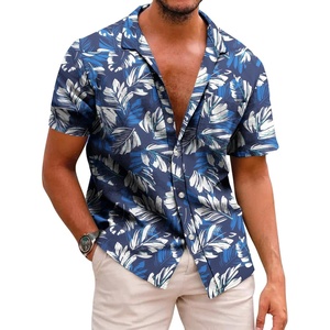 image:imageCOOFANDY Mens Hawaiian Shirts Short Sleeve Casual Button Down Tropical Beach ShirtRoyal Blue  White Leaf