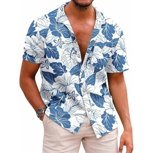 image:imageCOOFANDY Mens Hawaiian Shirts Short Sleeve Casual Button Down Tropical Beach ShirtWhite  Blue Floral