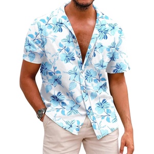 image:imageCOOFANDY Mens Hawaiian Shirts Short Sleeve Casual Button Down Tropical Beach ShirtWhite  Light Blue Floral