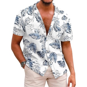 image:imageCOOFANDY Mens Hawaiian Shirts Short Sleeve Casual Button Down Tropical Beach ShirtWhite  Light Blue Leaf