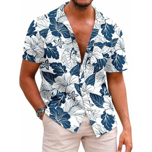 image:imageCOOFANDY Mens Hawaiian Shirts Short Sleeve Casual Button Down Tropical Beach ShirtWhite  Navy Blue Floral