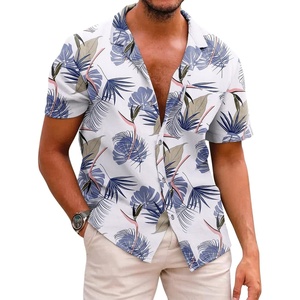 image:imageCOOFANDY Mens Hawaiian Shirts Short Sleeve Casual Button Down Tropical Beach ShirtWhite  Purple Leaf