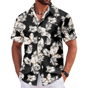 image:imageCOOFANDY Mens Hawaiian Shirts Short Sleeve Tropical Button Down Shirts Floral Summer Beach ShirtBlack  Khaki Leaves