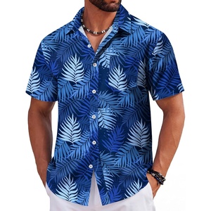 image:imageCOOFANDY Mens Hawaiian Shirts Short Sleeve Tropical Button Down Shirts Floral Summer Beach ShirtBlue  Palm Leaf