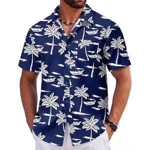 image:imageCOOFANDY Mens Hawaiian Shirts Short Sleeve Tropical Button Down Shirts Floral Summer Beach ShirtDark Blue  Palm Tree