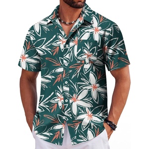 image:imageCOOFANDY Mens Hawaiian Shirts Short Sleeve Tropical Button Down Shirts Floral Summer Beach ShirtGreen  Khaki Flower