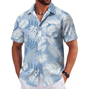 image:imageCOOFANDY Mens Hawaiian Shirts Short Sleeve Tropical Button Down Shirts Floral Summer Beach ShirtLight Blue  Plam Leaf