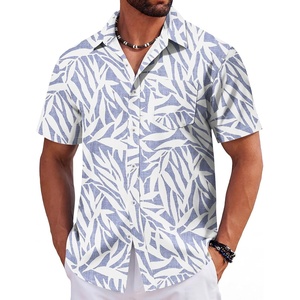 image:imageCOOFANDY Mens Hawaiian Shirts Short Sleeve Tropical Button Down Shirts Floral Summer Beach ShirtLight Blue  White Leaf