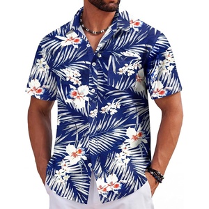 image:imageCOOFANDY Mens Hawaiian Shirts Short Sleeve Tropical Button Down Shirts Floral Summer Beach ShirtNavy Blue  White Leaf