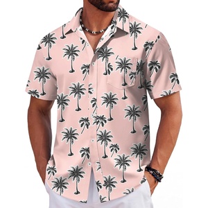 image:imageCOOFANDY Mens Hawaiian Shirts Short Sleeve Tropical Button Down Shirts Floral Summer Beach ShirtPink  Palm Tree