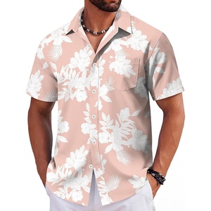 image:imageCOOFANDY Mens Hawaiian Shirts Short Sleeve Tropical Button Down Shirts Floral Summer Beach ShirtPink  White Flower