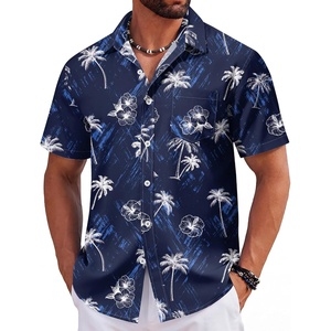 image:imageCOOFANDY Mens Hawaiian Shirts Short Sleeve Tropical Button Down Shirts Floral Summer Beach ShirtRoyal Blue  Palm Tree