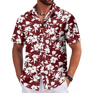 image:imageCOOFANDY Mens Hawaiian Shirts Short Sleeve Tropical Button Down Shirts Floral Summer Beach ShirtWine Red  White Floral
