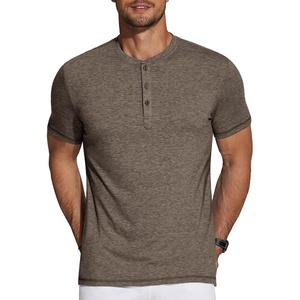image:imageCOOFANDY Mens Henley Shirts Short Sleeve Casual Basic Tee Summer Button Henley Soild T ShirtsBrown