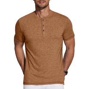 image:imageCOOFANDY Mens Henley Shirts Short Sleeve Casual Basic Tee Summer Button Henley Soild T ShirtsCaramel
