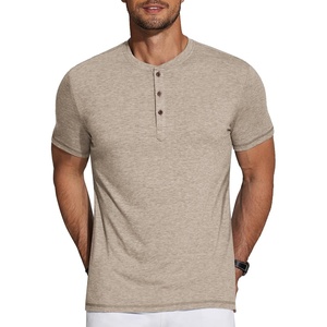 image:imageCOOFANDY Mens Henley Shirts Short Sleeve Casual Basic Tee Summer Button Henley Soild T ShirtsKhaki