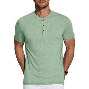image:imageCOOFANDY Mens Henley Shirts Short Sleeve Casual Basic Tee Summer Button Henley Soild T ShirtsLight Green