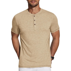 image:imageCOOFANDY Mens Henley Shirts Short Sleeve Casual Basic Tee Summer Button Henley Soild T ShirtsLight Khaki