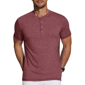 image:imageCOOFANDY Mens Henley Shirts Short Sleeve Casual Basic Tee Summer Button Henley Soild T ShirtsWine Red